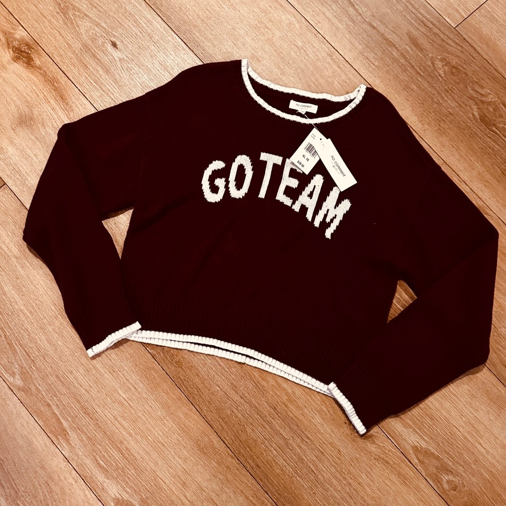 No Comment Girls Burgundy Go Team Varsity Cropped Sweater XL 16 NWT RS639020K